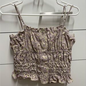 Zara Purple and Cream Floral Crop Top